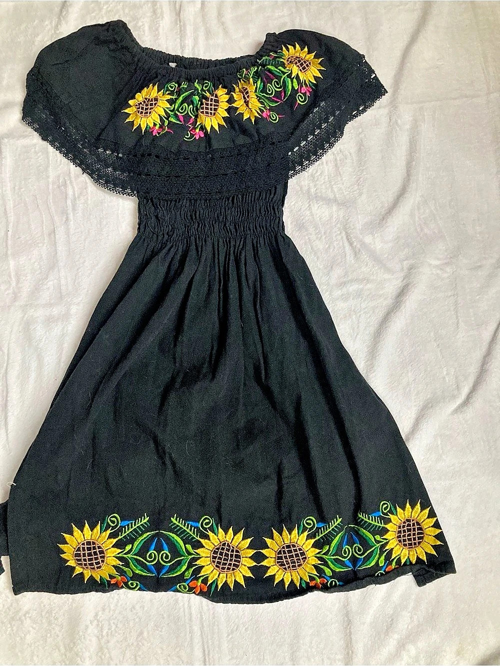 Embroidered Maxi Dress in Black & Yellow Like New